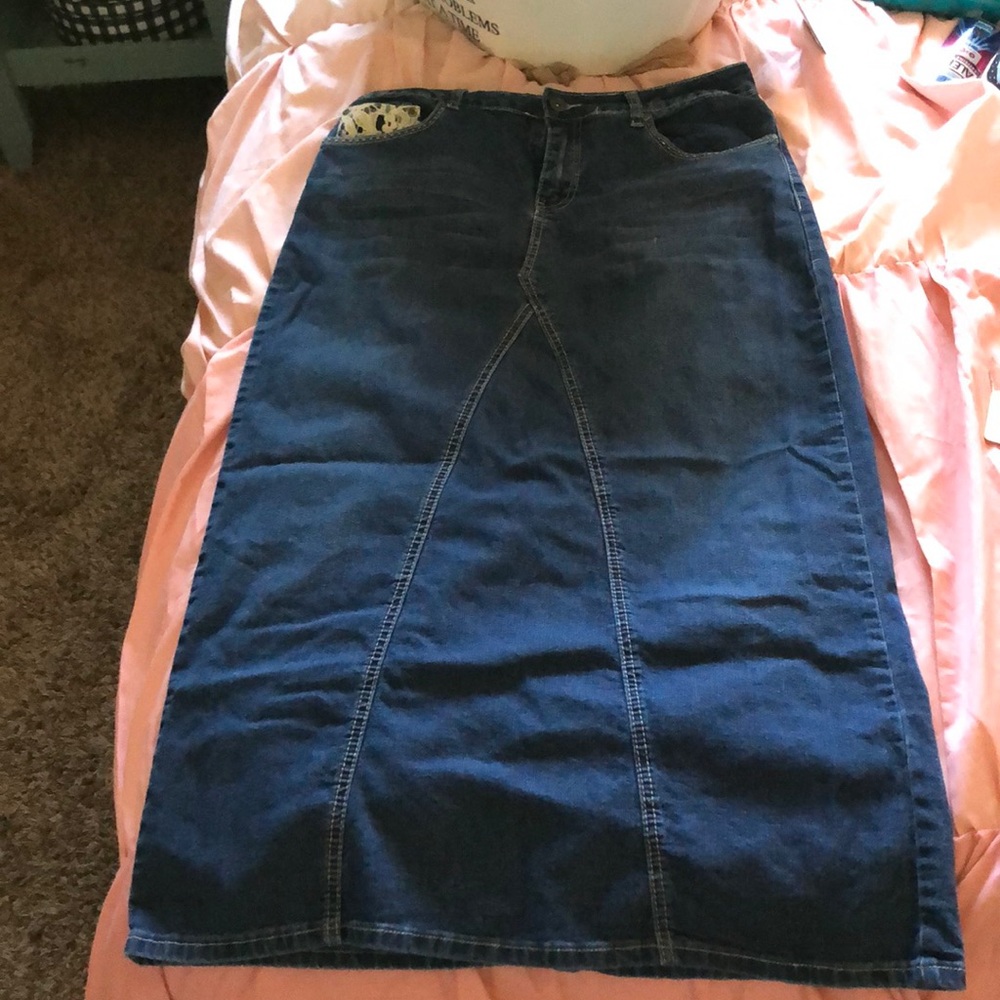 Cato lace detail jean skirt